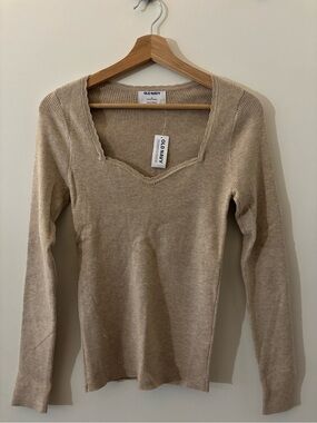 Old Navy Women's Cream Ribbed Square-Neck Sweater Top